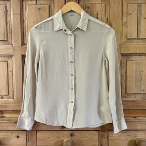 AllSaints Cream Rivet Shirt Button Front Blouse Silk Blend Collared‎ US 0 UK 4
